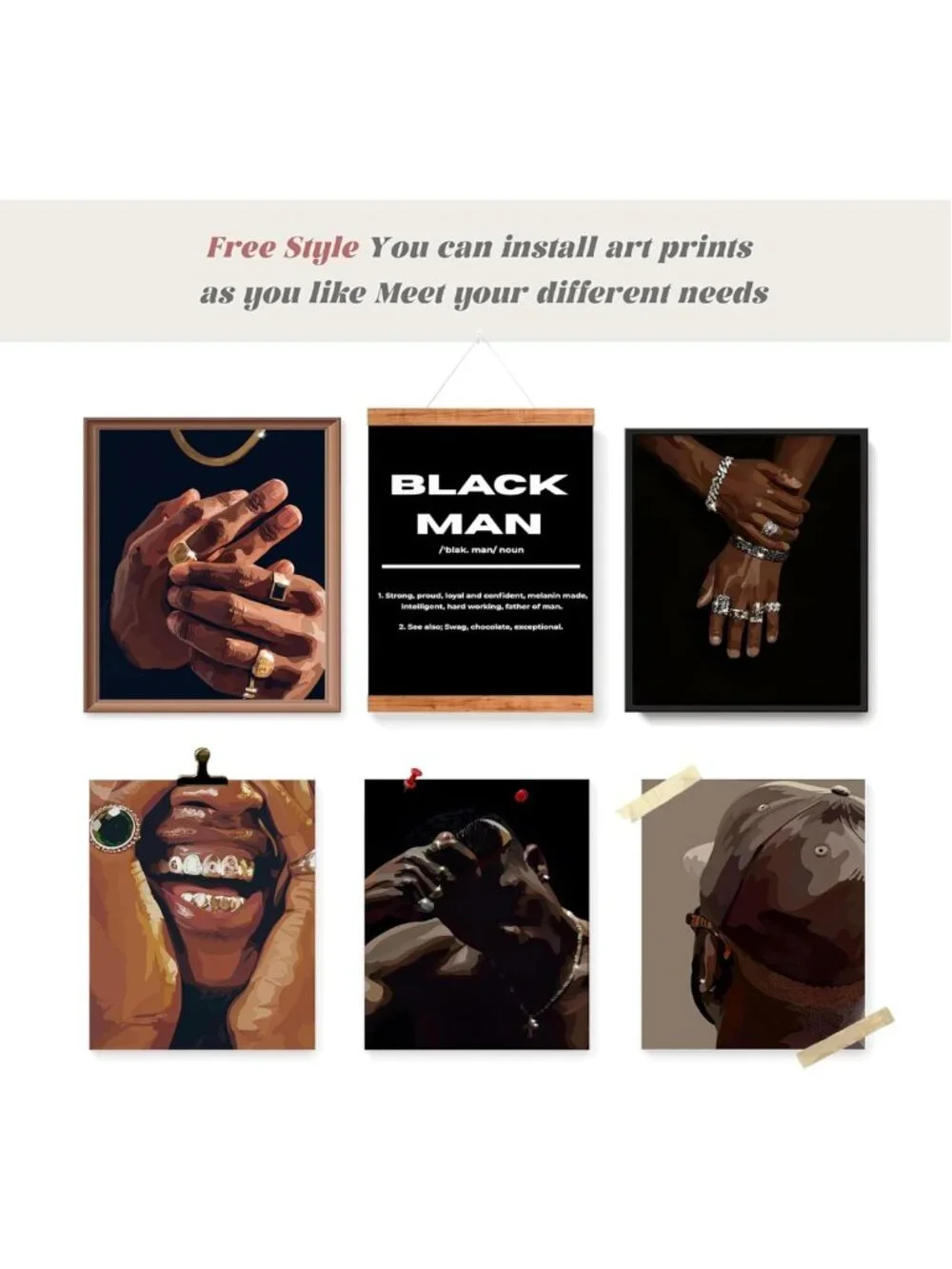 6Pcs Unframed Canvas Wall Art Set - Hip Hop Street Decor for African American